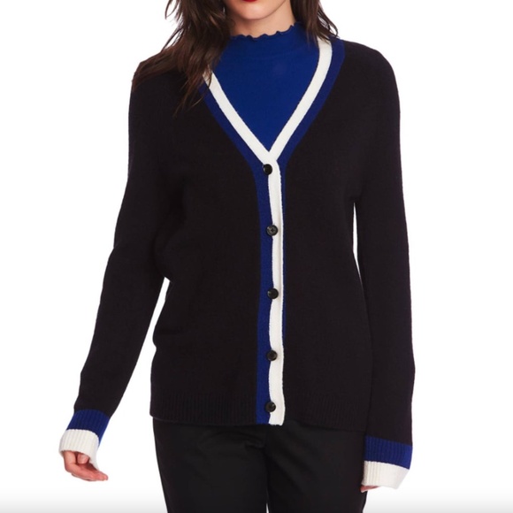 Nordstrom COURT & ROWE Belle Noel Varsity Cardigan Black Sweater in Rich… - Picture 1 of 9